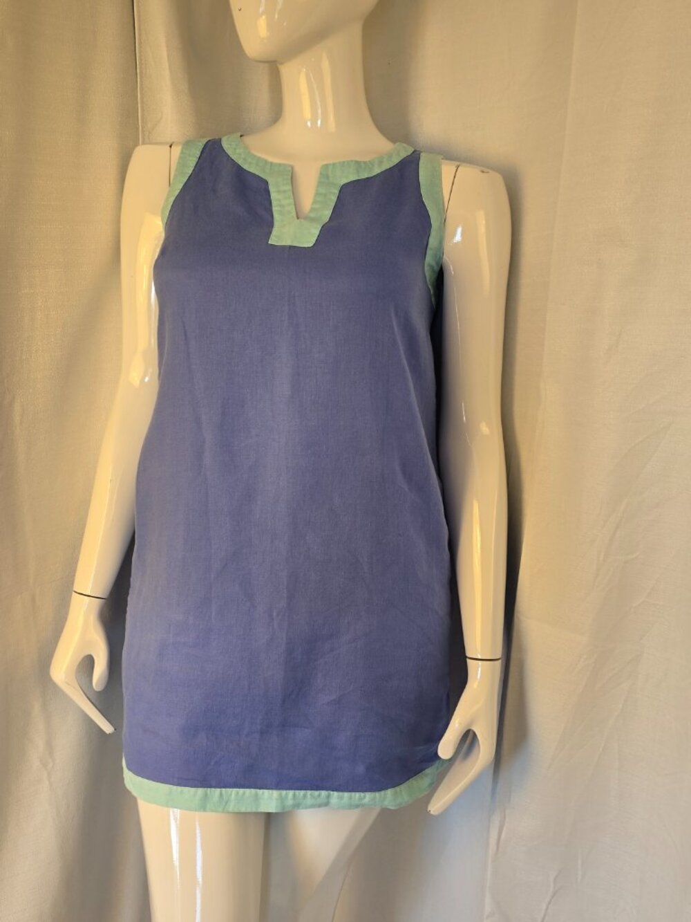 Sigrid Olsen Purple and Green 100% Linen Sleeveless Summer Dress Size Large